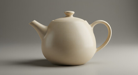 Serene Ceramic Teapot: A close-up of an elegant, minimalist ceramic teapot, resting in a neutral-toned environment with soft lighting.