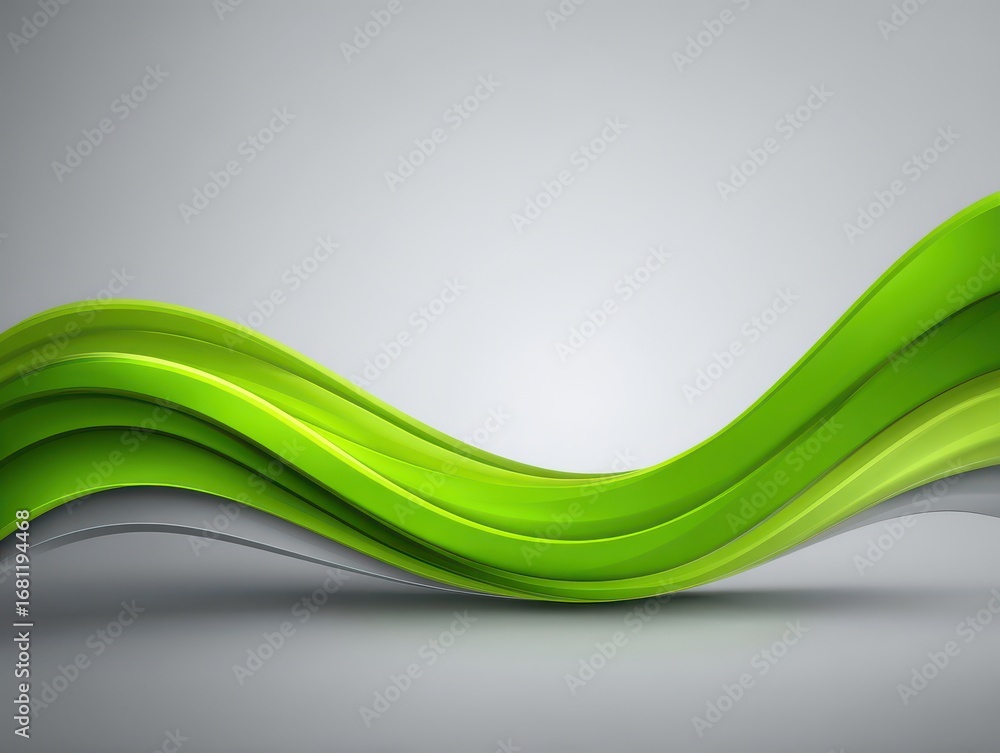 Poster abstract green wave flowing dynamically on gray background studio shot modern design graphic element