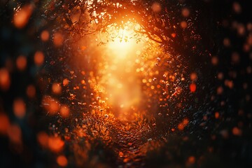 Naklejka premium Golden Hour Path Through a Blossoming Tunnel