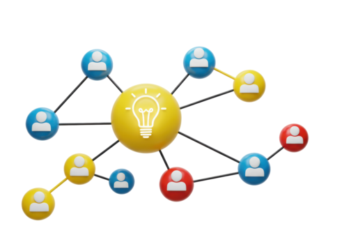 Isolated Network of diverse people connected to creative idea, innovation node leadership