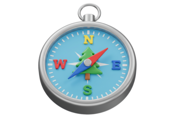 Isolated Compass With Christmas Tree Symbol For Travel Or Camping Navigating and Hiking