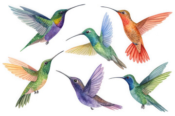 Obraz premium Vibrant hummingbirds in flight capturing a collection of avian beauty and grace transparent background