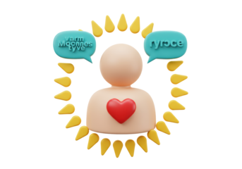 Isolated figure with thoughts and feelings, radiating warmth and care, with a bright heart