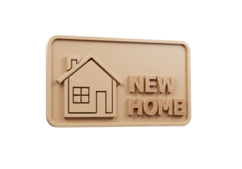 Isolated New Home Sign with House Icon in Beige Frame for Real Estate Advertisement