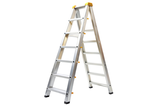 Durable and lightweight foldable step ladder in bright yellow and silver design for construction, maintenance, and DIY projects