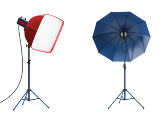 Isolated photography studio lighting equipment tools for commercial photo shooting setup