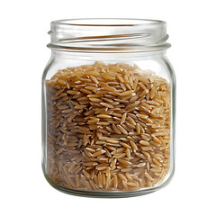 Brown rice grains in a glass jar healthy food png