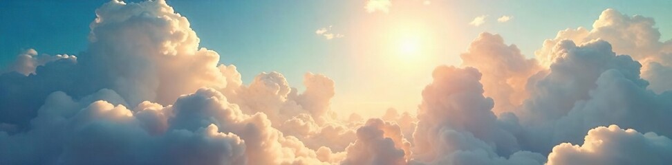 Celestial being's gentle breeze, ethereal light illuminating fluffy clouds, serene landscape, spiritual, peaceful, heavenly A mystical scene of pure, calming energy , air, spiritual