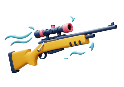 Isolated Rifle with Sight, Stylized Cartoon, Sporting Equipment, Hunting and Game, Fun Design