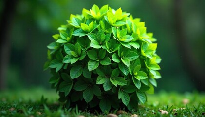 Lush green foliage ball, vibrant and overflowing with life, perfect for garden, landscaping, or interior design  A perfect sphere of healthy, thriving plants , natural decor, visual appeal