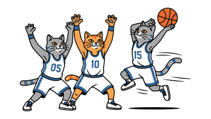 Cats Shooting Hoops: Energetic cartoon cats engage in a dynamic basketball game, showcasing agility and competitive spirit.