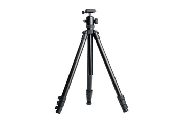 Black metal tripod for photography isolated on transparent background