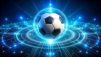 Futuristic soccer ball in a digital network