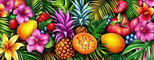Fototapeta premium Vibrant Tropical Fruits Against Clear Skies Background
