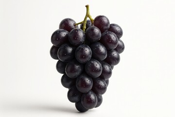Fototapeta premium Premium cluster of fresh purple grapes with morning dew drops displayed on pristine white surface for gourmet fruit photography