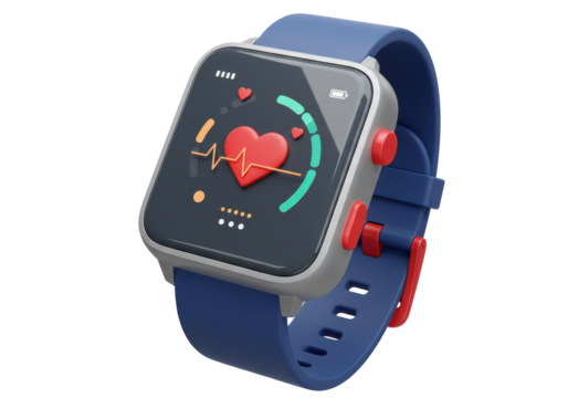 Isolated modern smartwatch illustration showing a heart-rate monitor screen and wristband