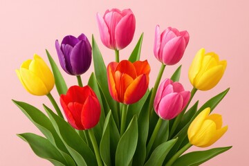 Obraz premium Spring tulip garden display with pastel pink background creating fresh seasonal celebration for women's appreciation