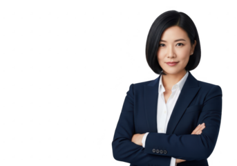 Asian businesswoman in suit isolated on transparent background