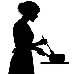 Realistic Female Cooking Silhouette, Female Chef Cooking Vector, Woman Cooking Black Clipart