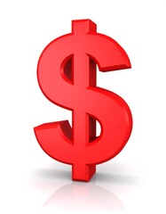 Obraz premium Red 3D dollar sign on white background