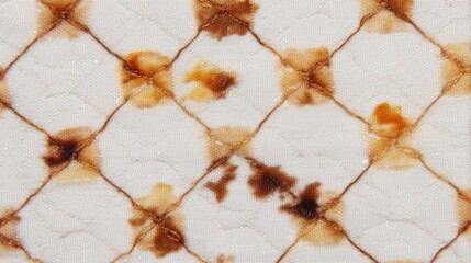 Fototapeta premium Quilted Fabric Close Up Showing Stains and Brown Thread Pattern Detail Full Frame Macro Shot Neutral Background