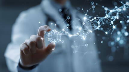 Doctors Hand Manipulating Glowing Molecular Structure: Future of Science  Medicine.