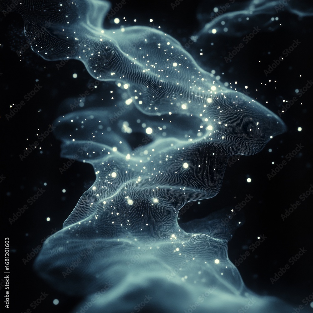 Poster a minimalist composition of softly glowing wireframe vines weaving through a dark digital canvas --a