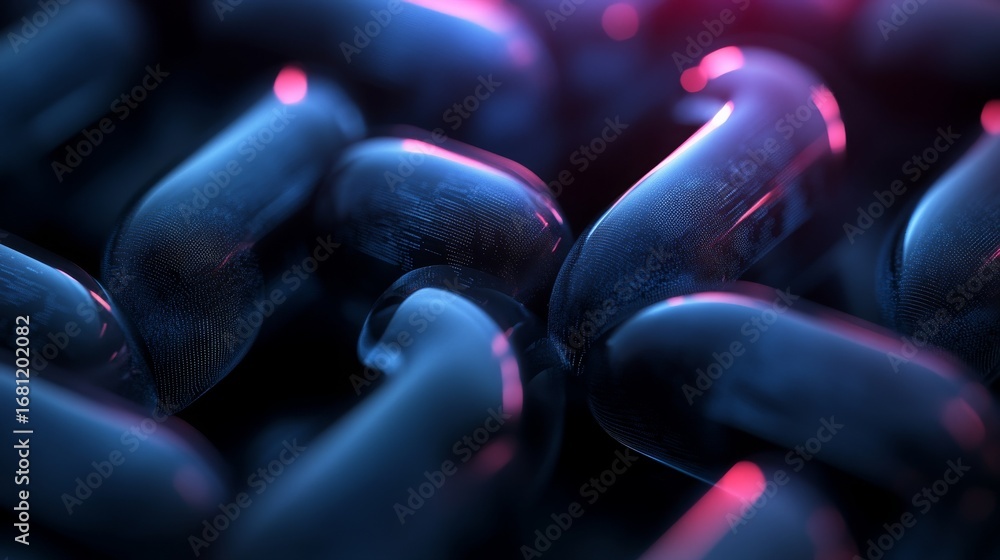 Aufkleber luminous digital chain links in a deep blue, with glowing magenta accents, symbolizing secure blockc