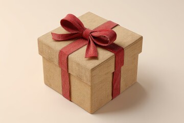 Obraz premium A Textured Gift Box with a Red Ribbon and Bow