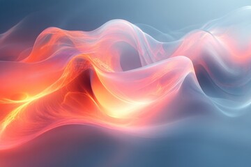 Obraz premium Vibrant Abstract Fluid Waves of Energy: A Dynamic Fusion of Fiery Red and Golden Hues Blending into Serene Blue Light, Illustrating Digital Harmony.