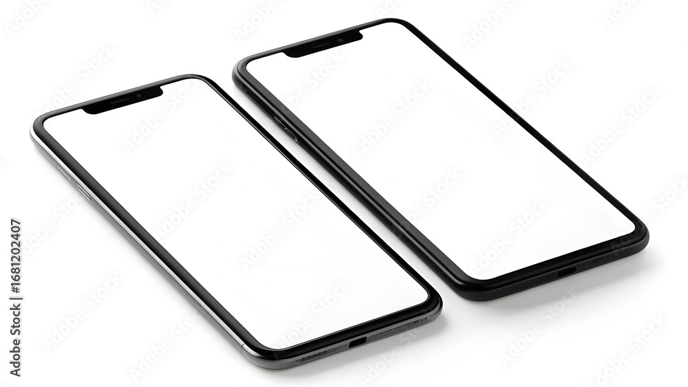 Aufkleber professional digital device mockup template, showcasing two sleek smartphones with pristine blank sc