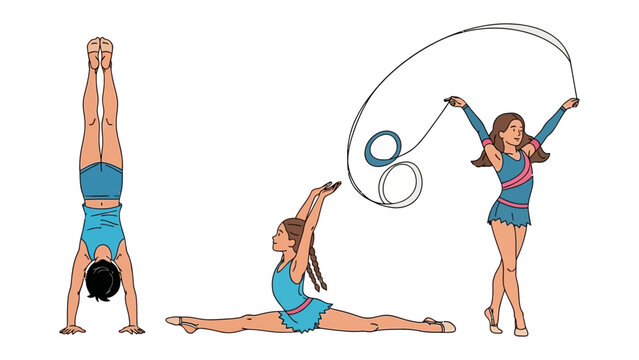 Gymnastic Display: Young gymnast, in a vivid artistic gymnastic, performs a series of captivating poses in a captivating display of gymnastic strength, balance, and precision.