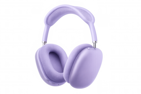 Lavender wireless headphones floating on a transparent background, perfect for music lovers and podcast enthusiasts