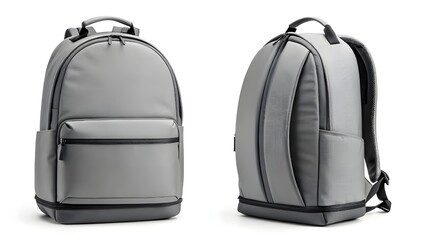 Fototapeta premium Stylish Gray Backpack Mockup Front and Side Views, Perfect for Showcasing Designs and Branding in a Professional Product Presentation