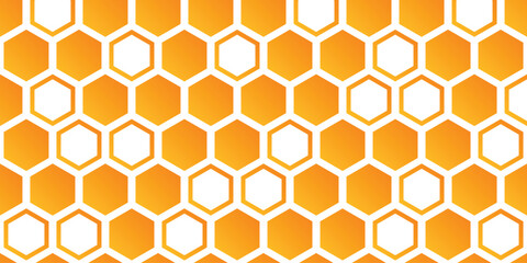 Geometric background. Hexagon shapes and outlines. Honeycomb orange gradient