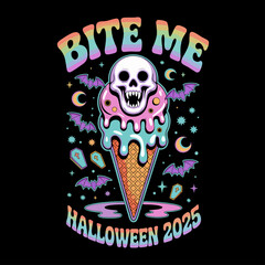 Psychedelic Vampire Ice Cream Halloween T-Shirt Design