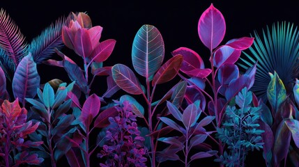 Neon Tropical Plants: A Vibrant, Surreal Botanical Arrangement