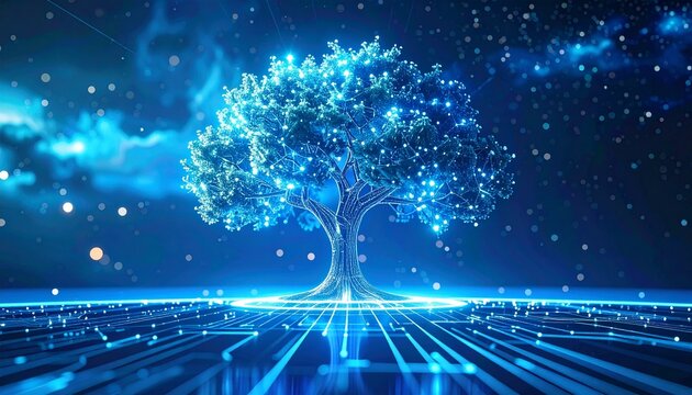 Digital tree in futuristic space, Generated with AI.