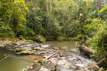 A view of Ribeirao Grande river near Cachoeira da Gurita, a waterfall and tourist destination in Florianopolis- Brazil
