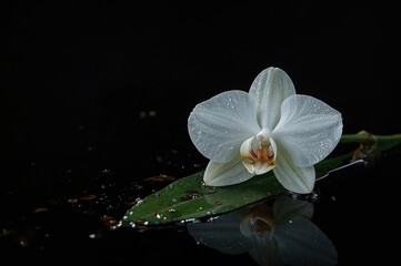 Close-up of an orchid blossom in a still life setting