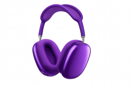 Modern purple wireless headphones floating on a transparent background, perfect for music lovers and audiophiles