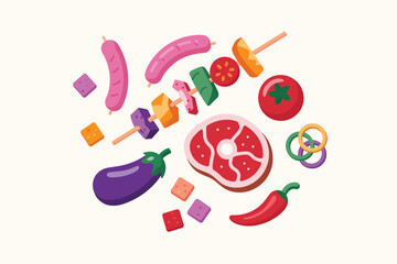 Assortment of colorful raw ingredients for grilling and cooking