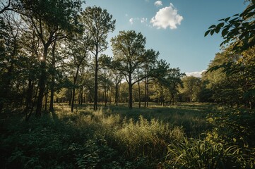Bright woodland at dawn