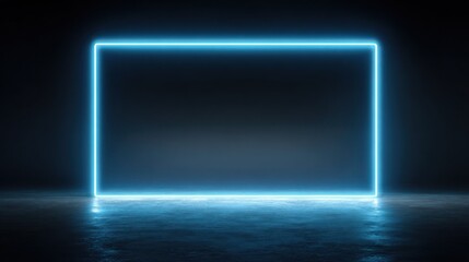 Neon Light Rectangular Frame Glowing in the Dark