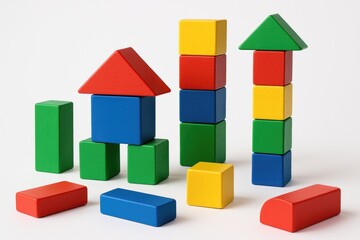 Obraz premium Vibrant plastic blocks for children displayed against a white backdrop