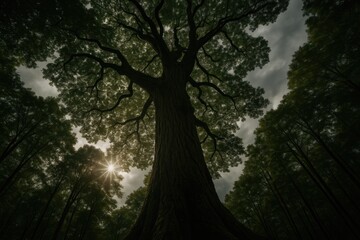 Obraz premium The uppermost foliage of a giant tree