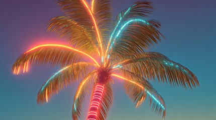 Neon Palm Tree at Sunset: A Tropical Dream