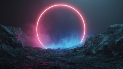 Neon Circle in a Rocky Landscape