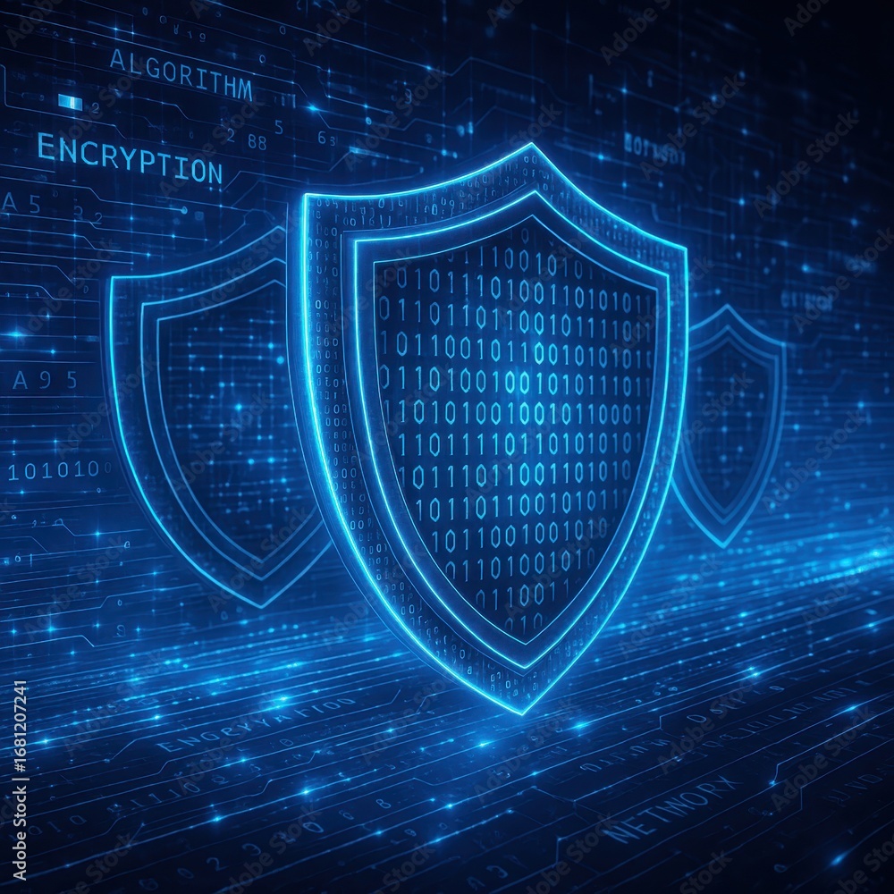 Aufkleber digital security shield network with interconnected protection layers and encryption