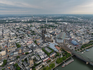 Panorama View of Cologne City in Germany. Drone, 4k